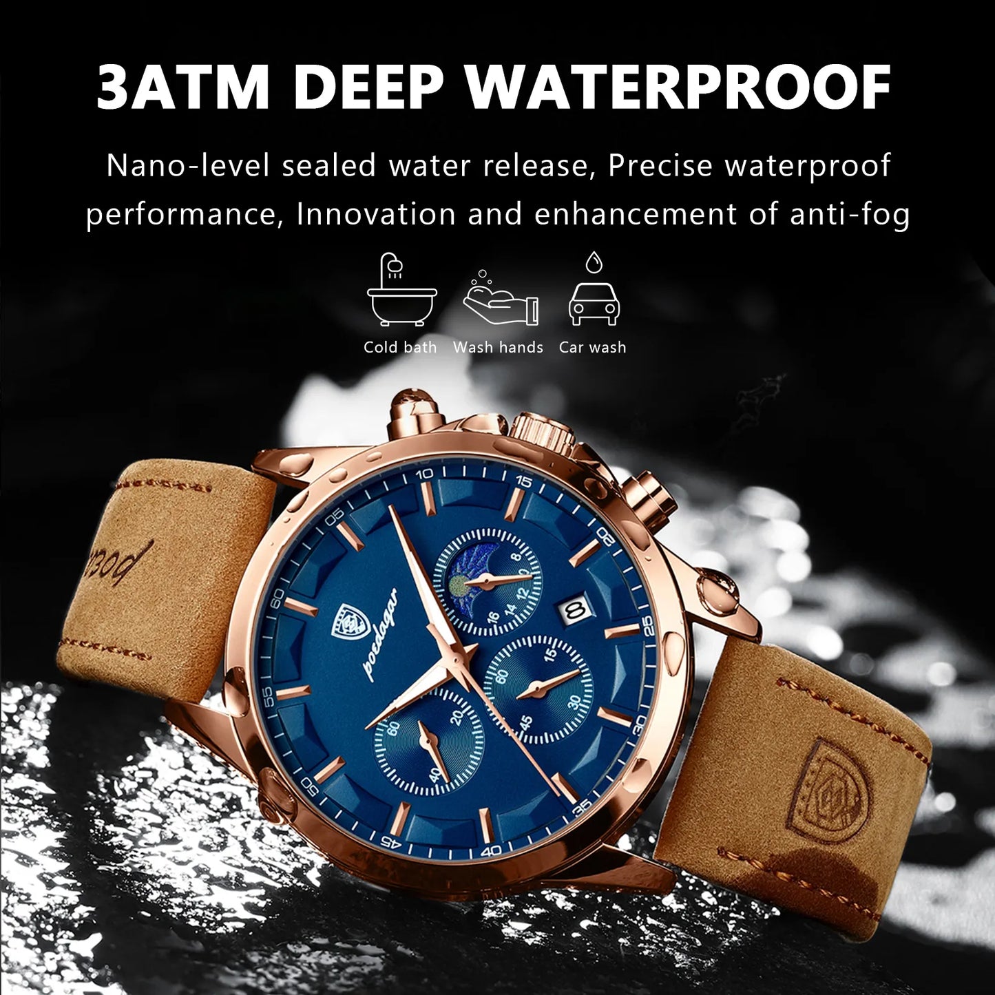 Poedagar Men’s Luxury Chronograph Leather Watch