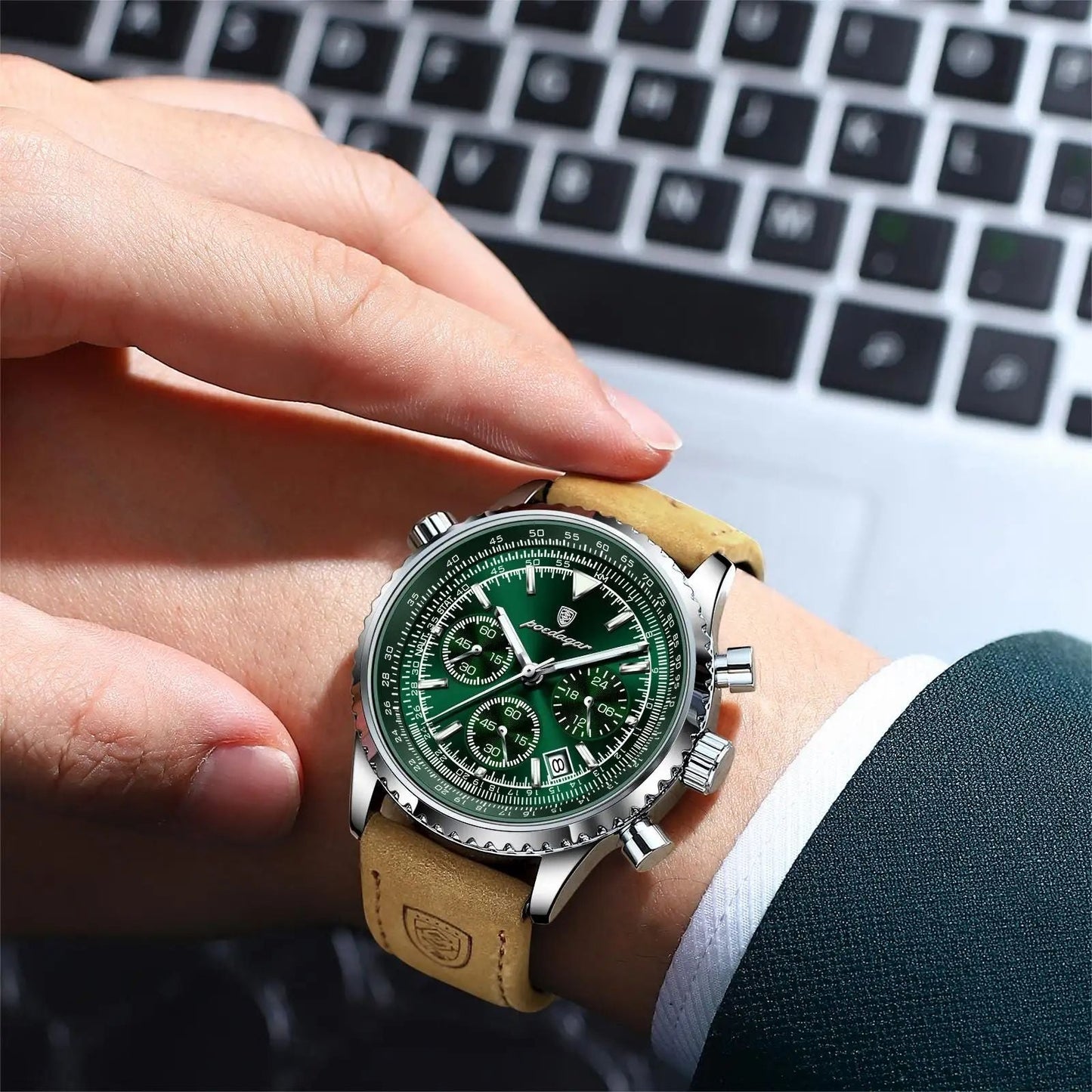 POEDAGAR Luxury Waterproof Leather Men's Watch