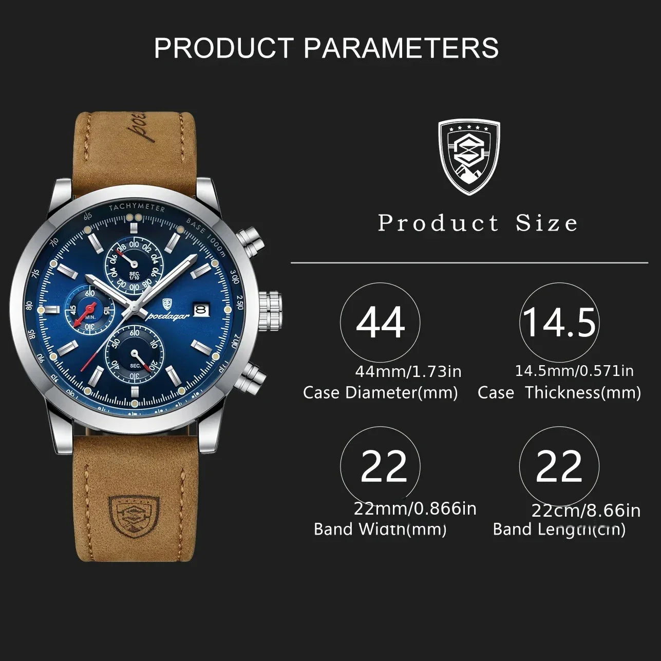 POEDAGAR Men's Chronograph Leather Watch