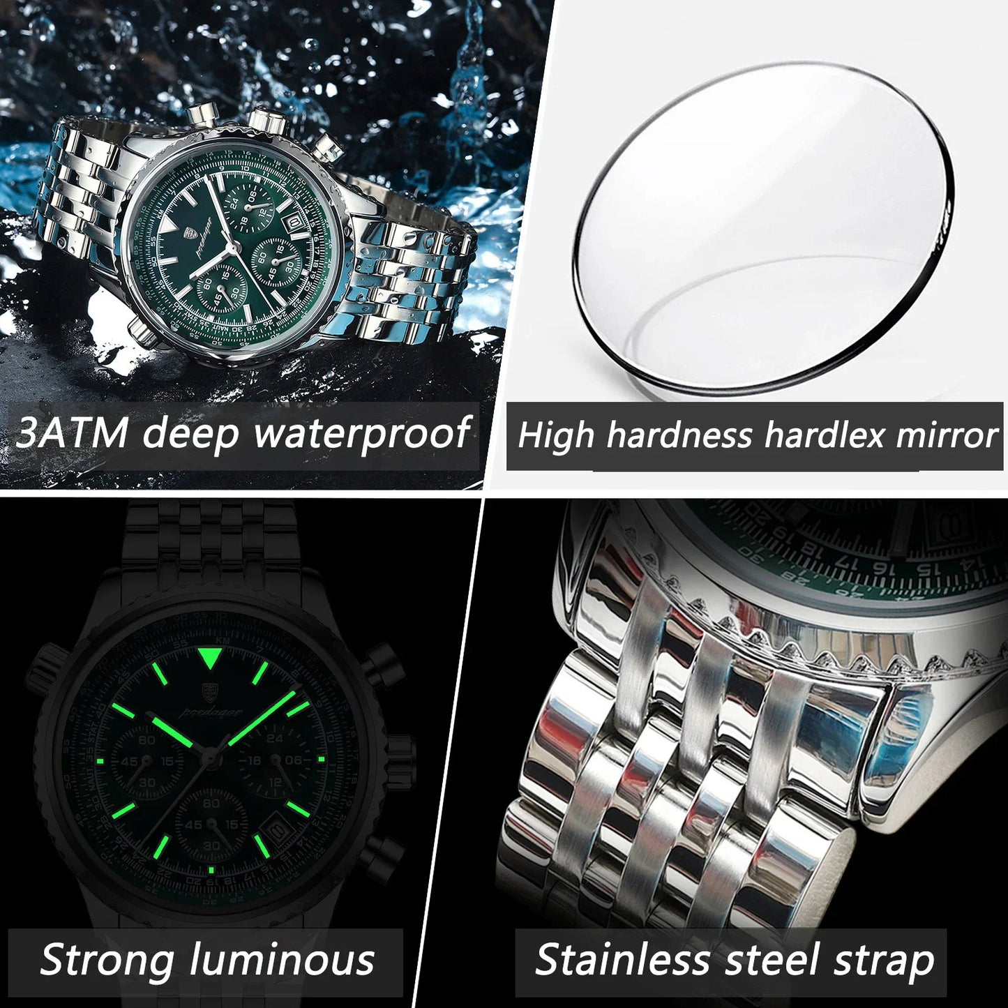 POEDAGAR Men's Stainless Steel Chronograph Watch