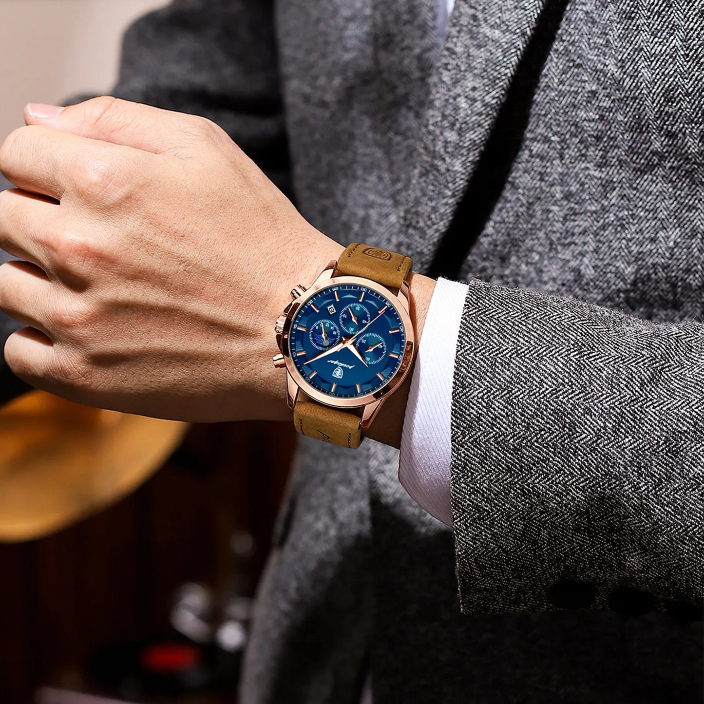 Poedagar Men’s Luxury Chronograph Leather Watch
