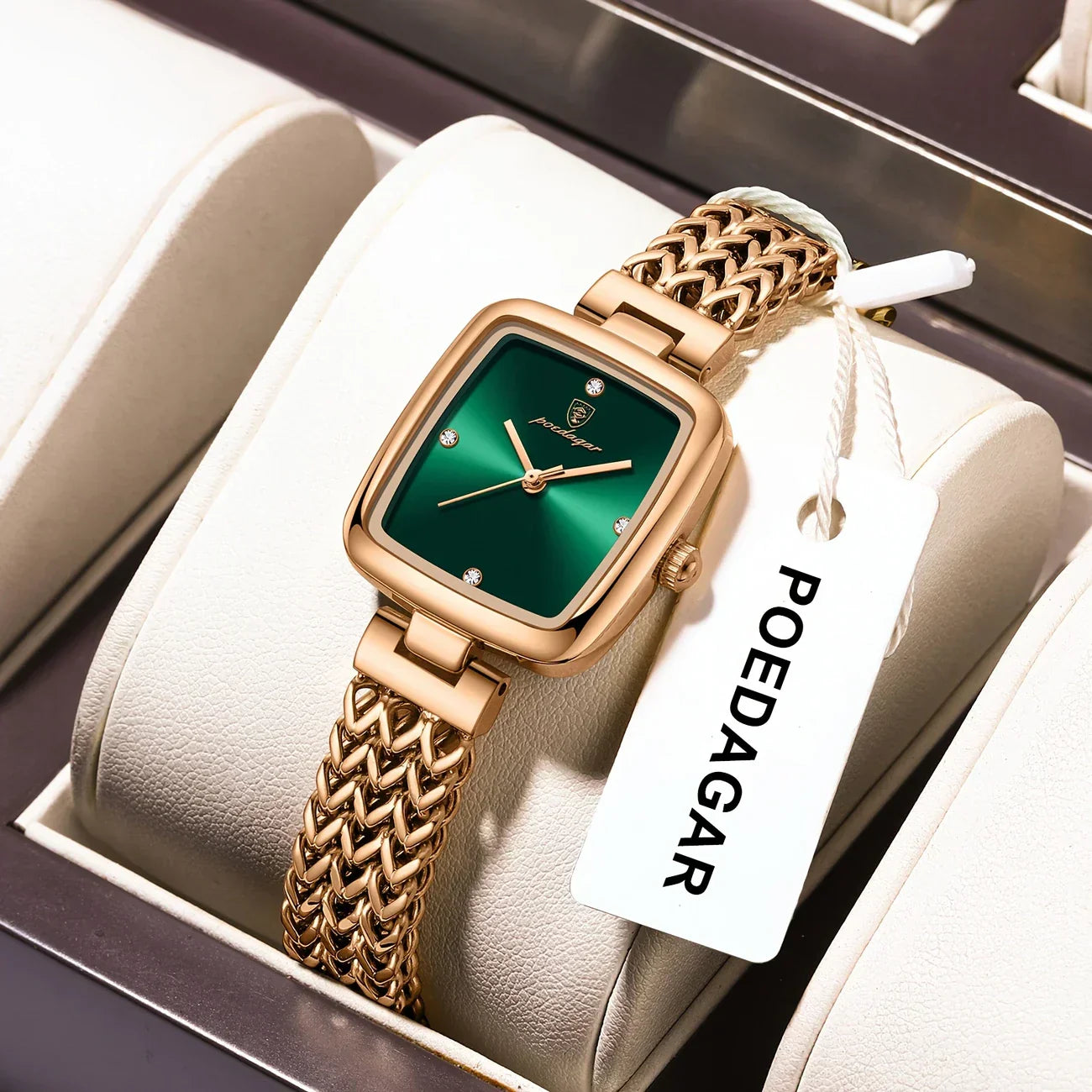 POEDAGAR Square Dial Women's Quartz Watch