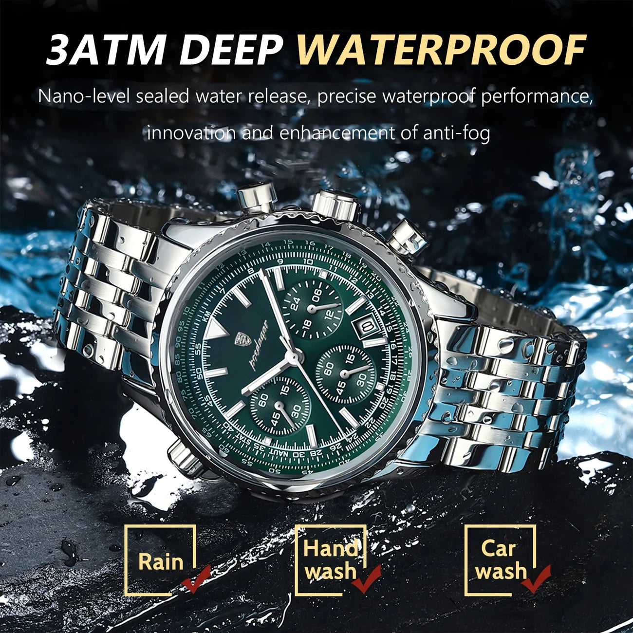 POEDAGAR Men's Stainless Steel Chronograph Watch