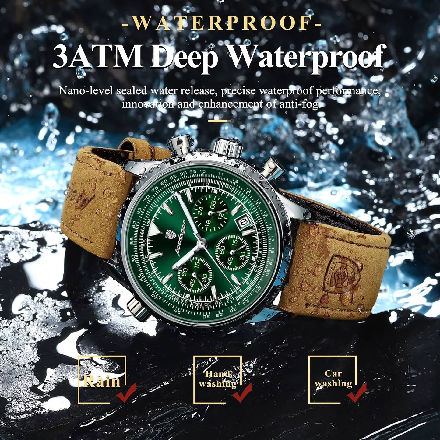 POEDAGAR Luxury Waterproof Leather Men's Watch