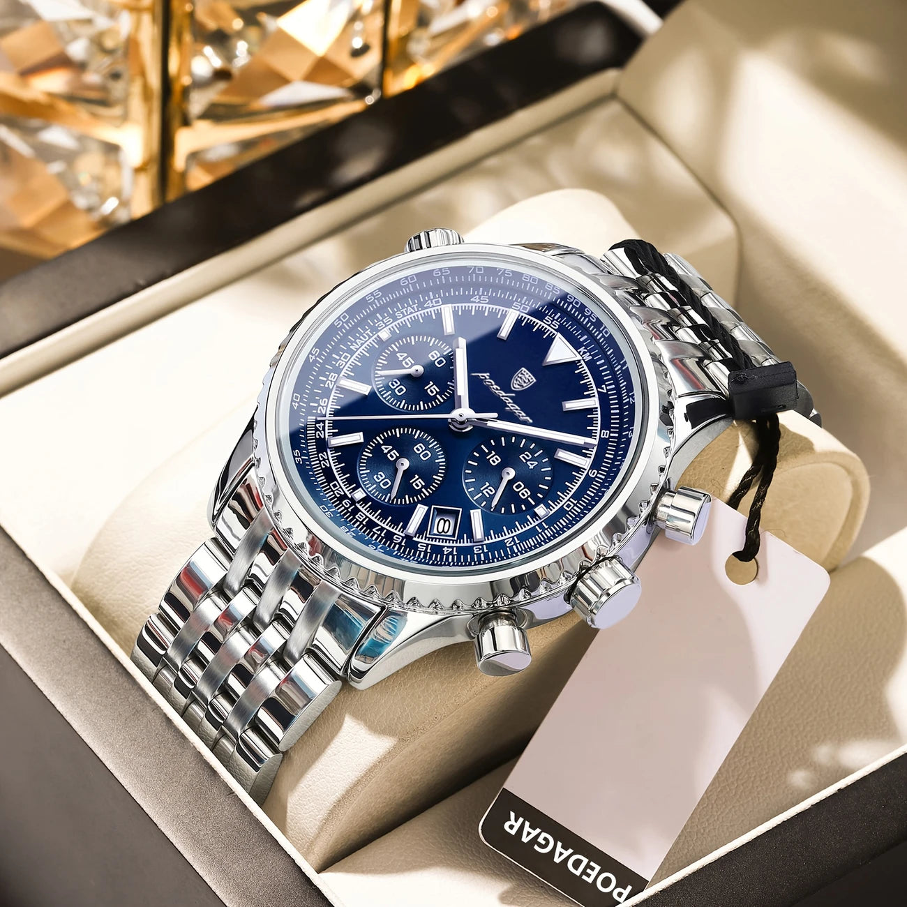 POEDAGAR Men's Stainless Steel Chronograph Watch