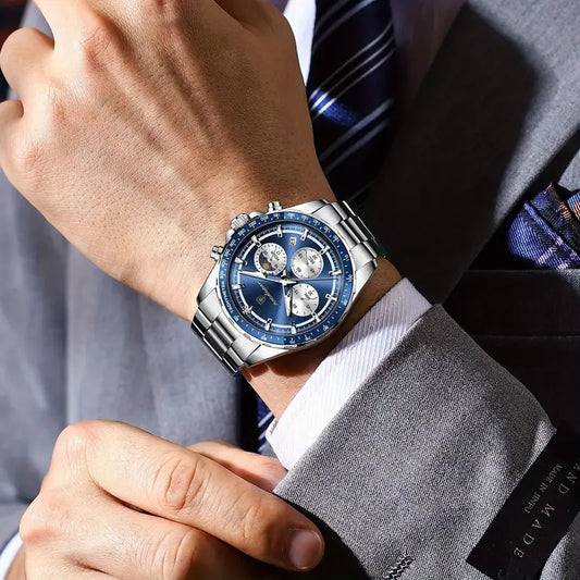 POEDAGAR Men's Stainless Steel Chronograph Watch