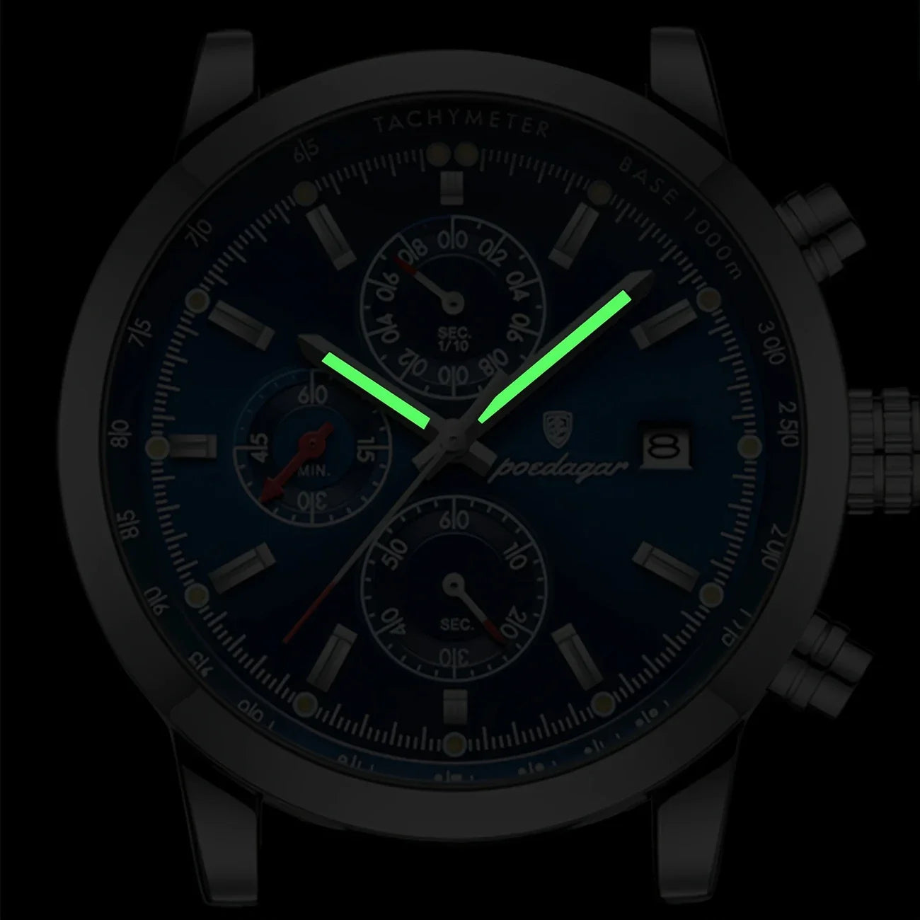 POEDAGAR Men's Chronograph Leather Watch