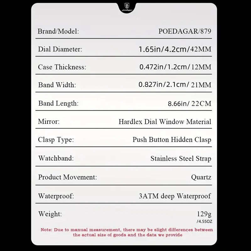 POEDAGAR Men's Stainless Steel Chronograph Watch