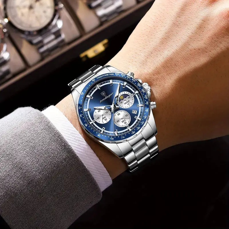 POEDAGAR Men's Stainless Steel Chronograph Watch