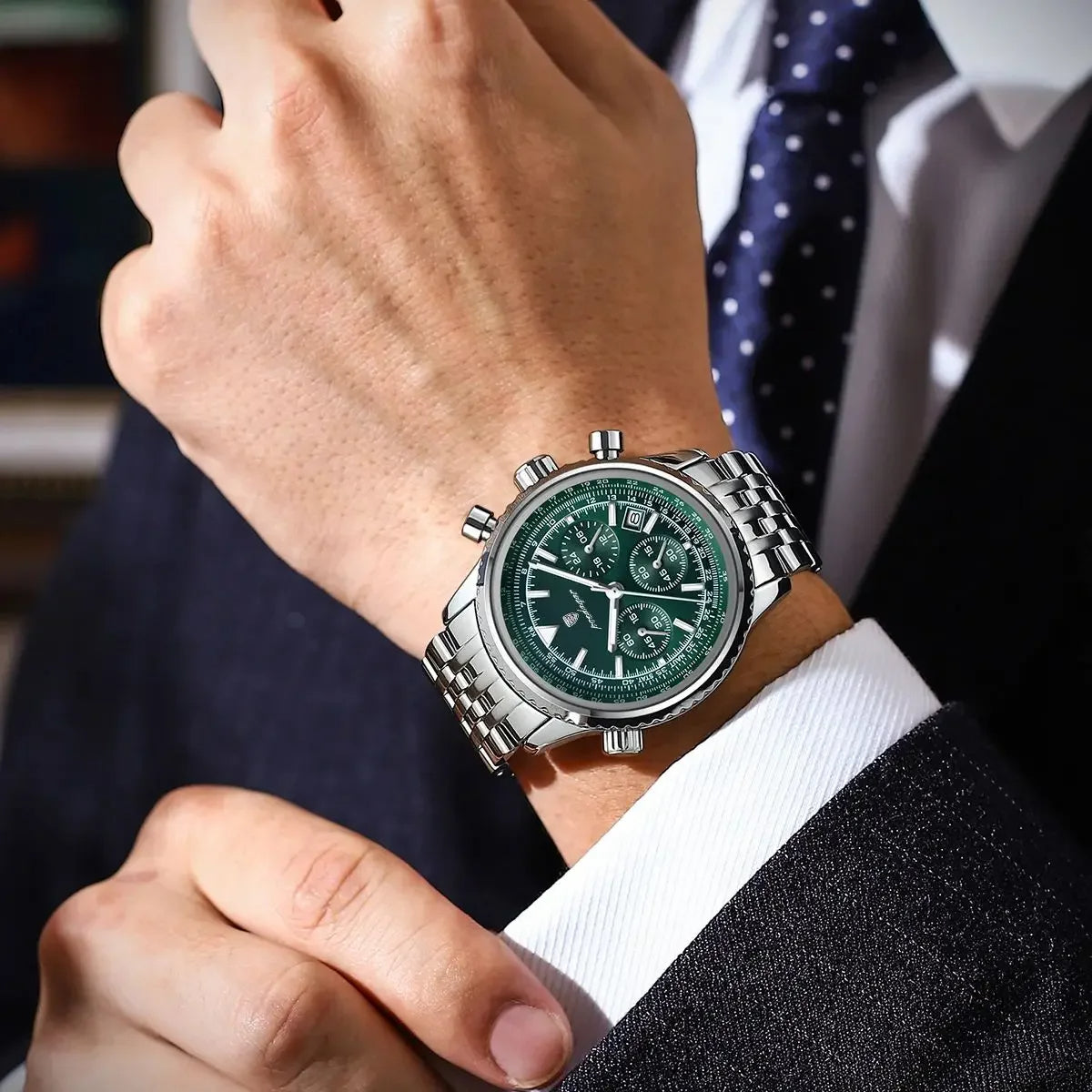 POEDAGAR Men's Stainless Steel Chronograph Watch
