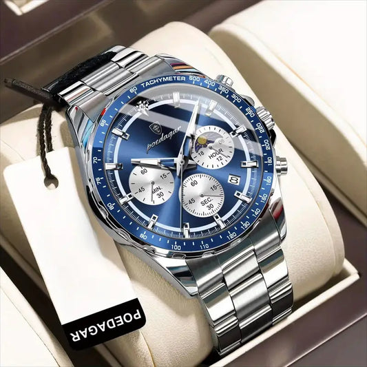 POEDAGAR Men's Stainless Steel Chronograph Watch