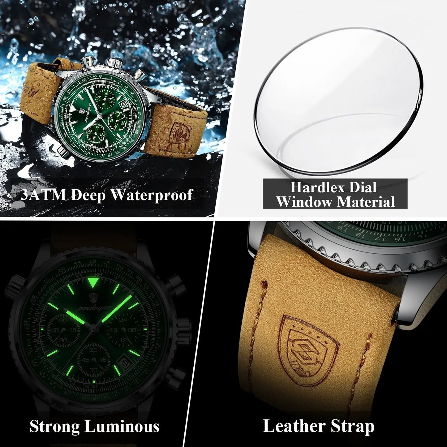 POEDAGAR Luxury Waterproof Leather Men's Watch