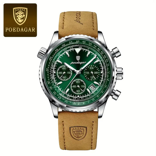 POEDAGAR Luxury Waterproof Leather Men's Watch