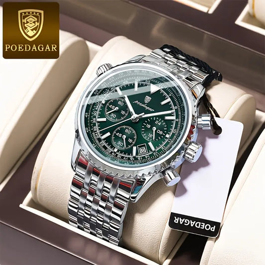 POEDAGAR Men's Stainless Steel Chronograph Watch