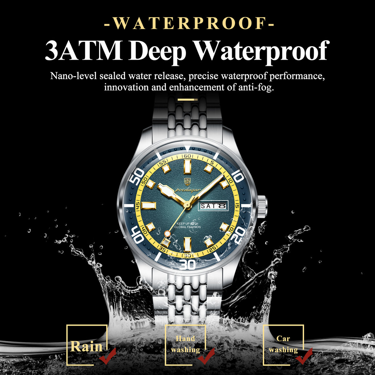 Poedagar Men's Classic Day-Date Luxury Watch