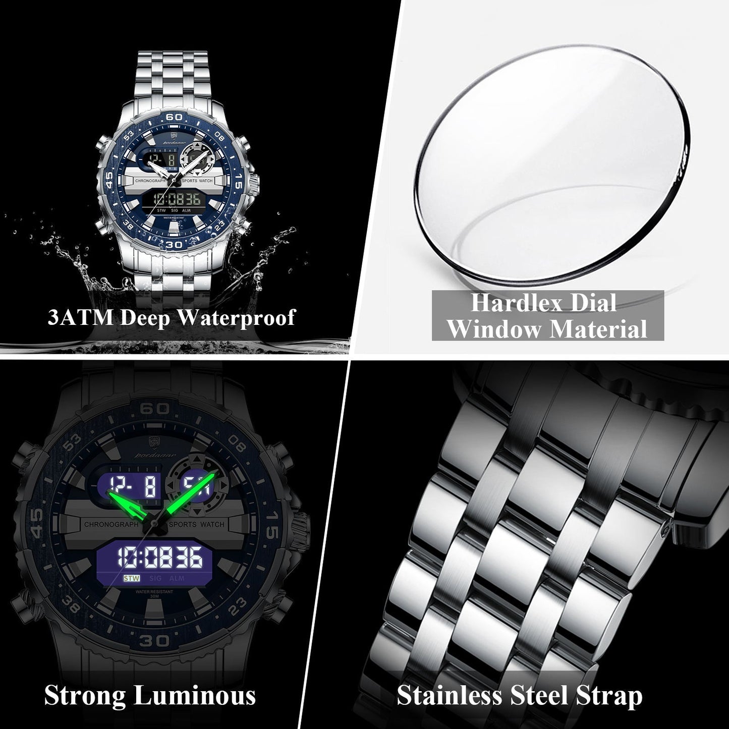 Poedagar Multifunction Water Resistant Men's Watch