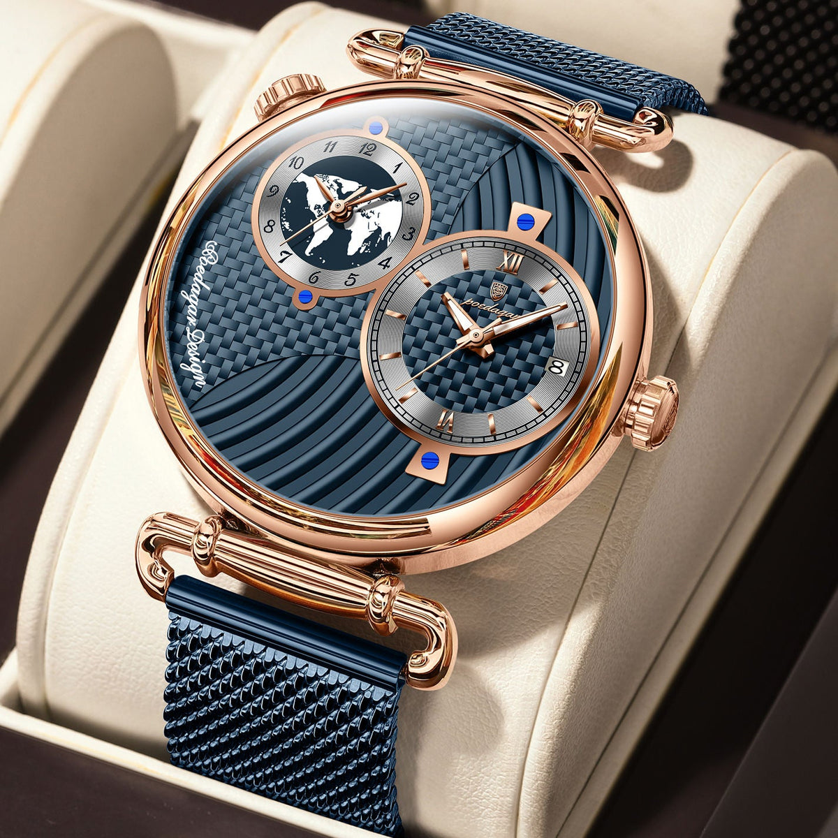 POEDAGAR Mesh Stainless Steel Strap Men Watch