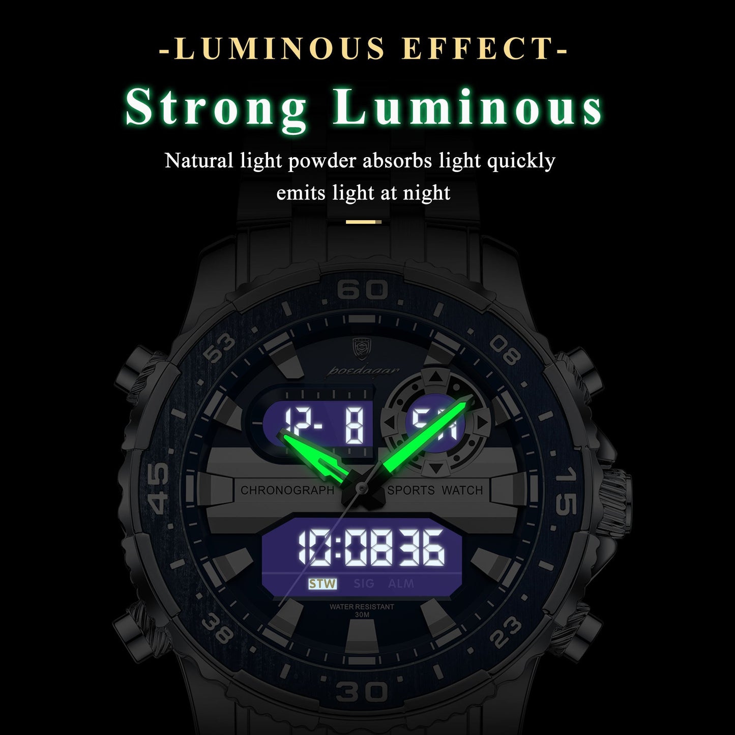 Poedagar Multifunction Water Resistant Men's Watch