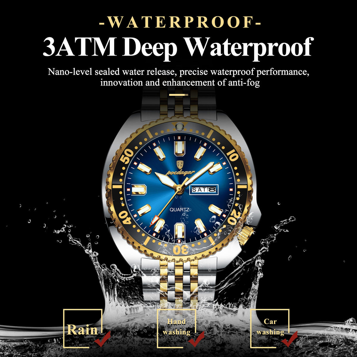 Poedagar Men's Stainless Steel  Wrist Watch