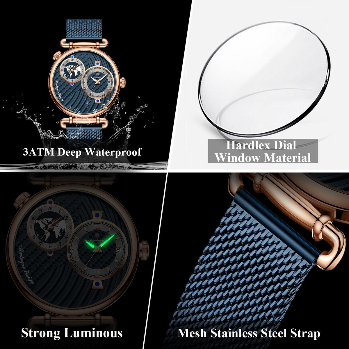 POEDAGAR Mesh Stainless Steel Strap Men Watch