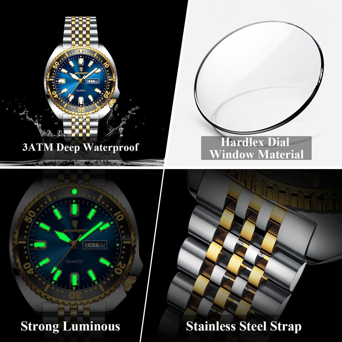 Poedagar Men's Stainless Steel  Wrist Watch