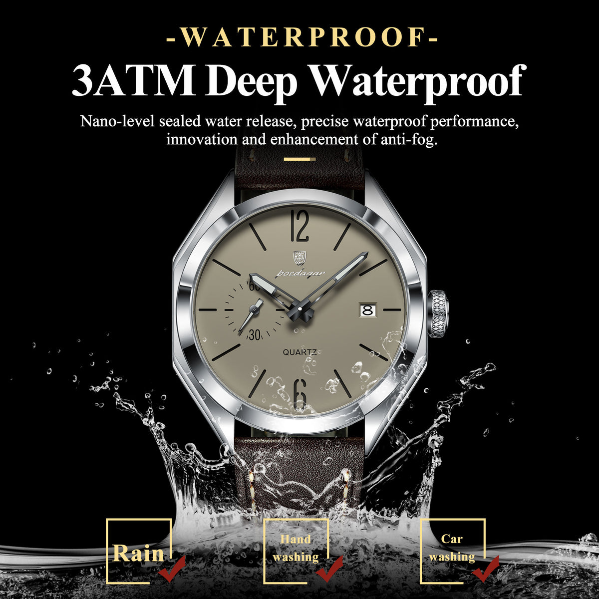 Poedagar Luxury Leather Strap Watch