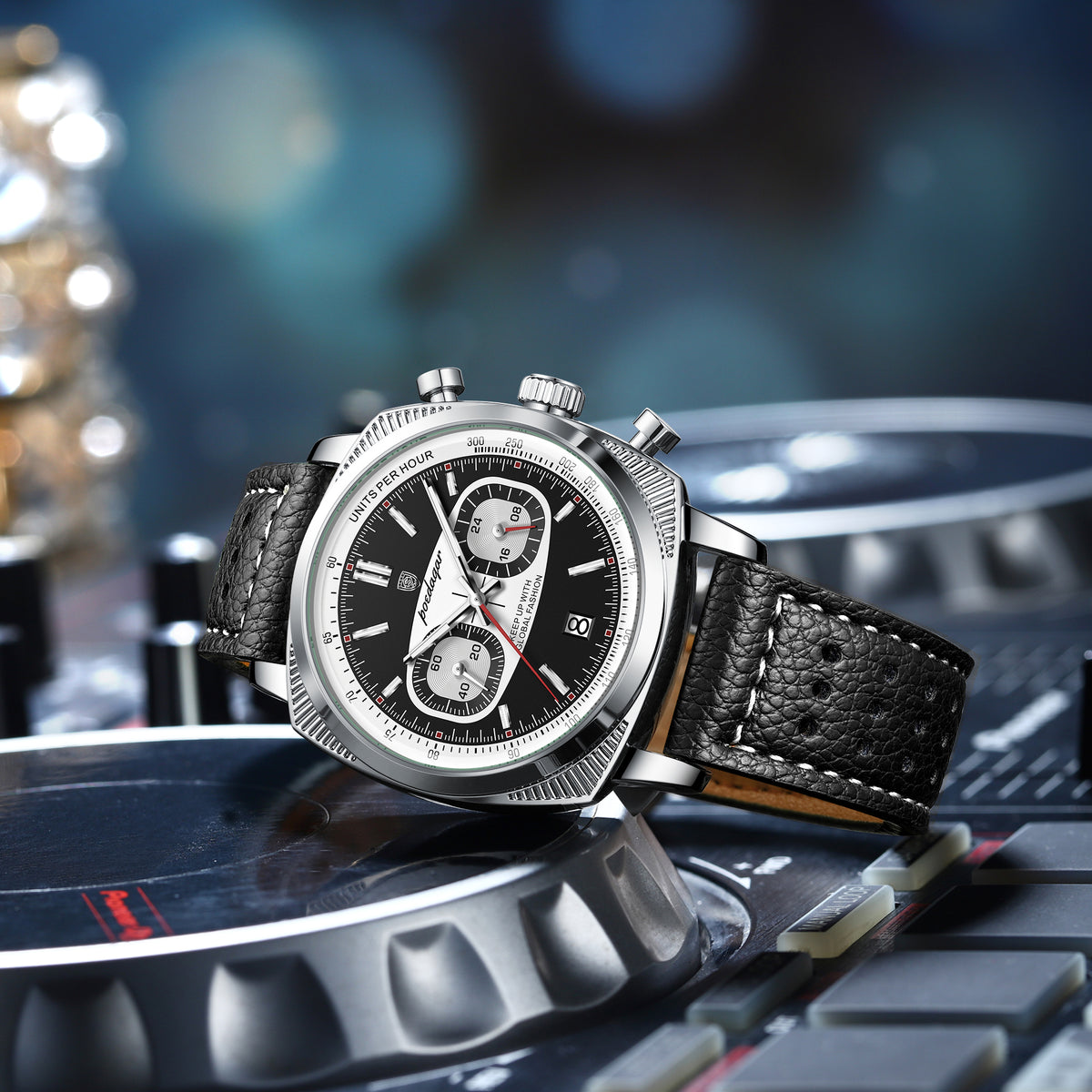 Poedagar Leather Strap Chronograph Men Watch