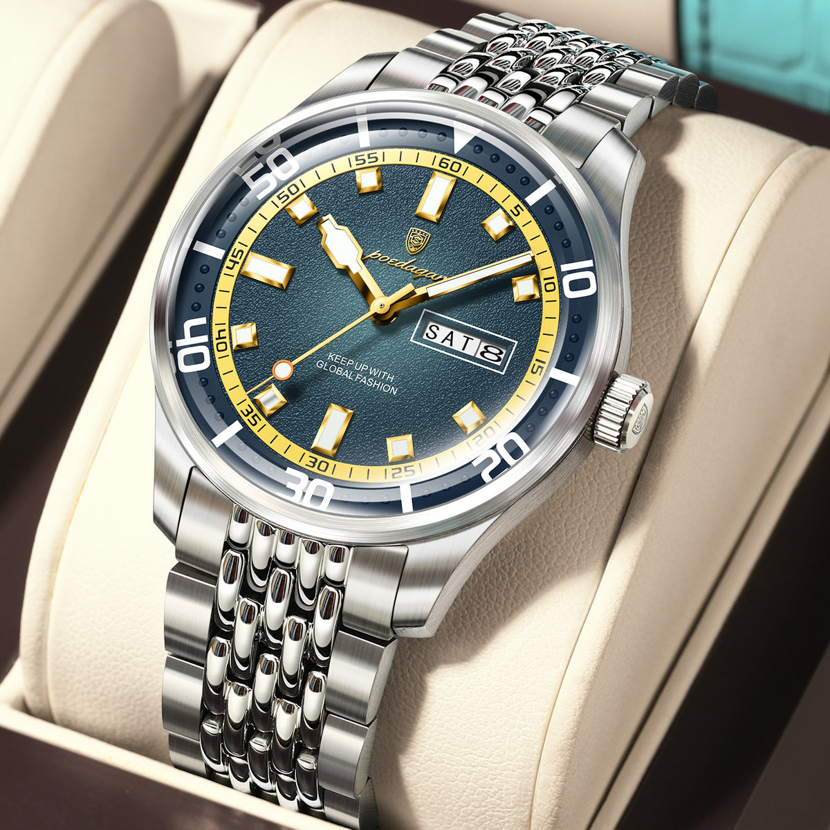Poedagar Men's Classic Day-Date Luxury Watch