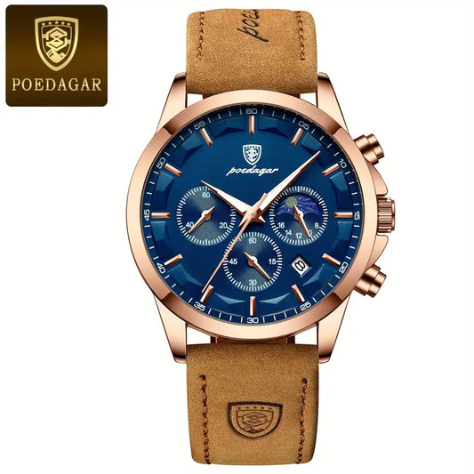 Poedagar Men’s Luxury Chronograph Leather Watch